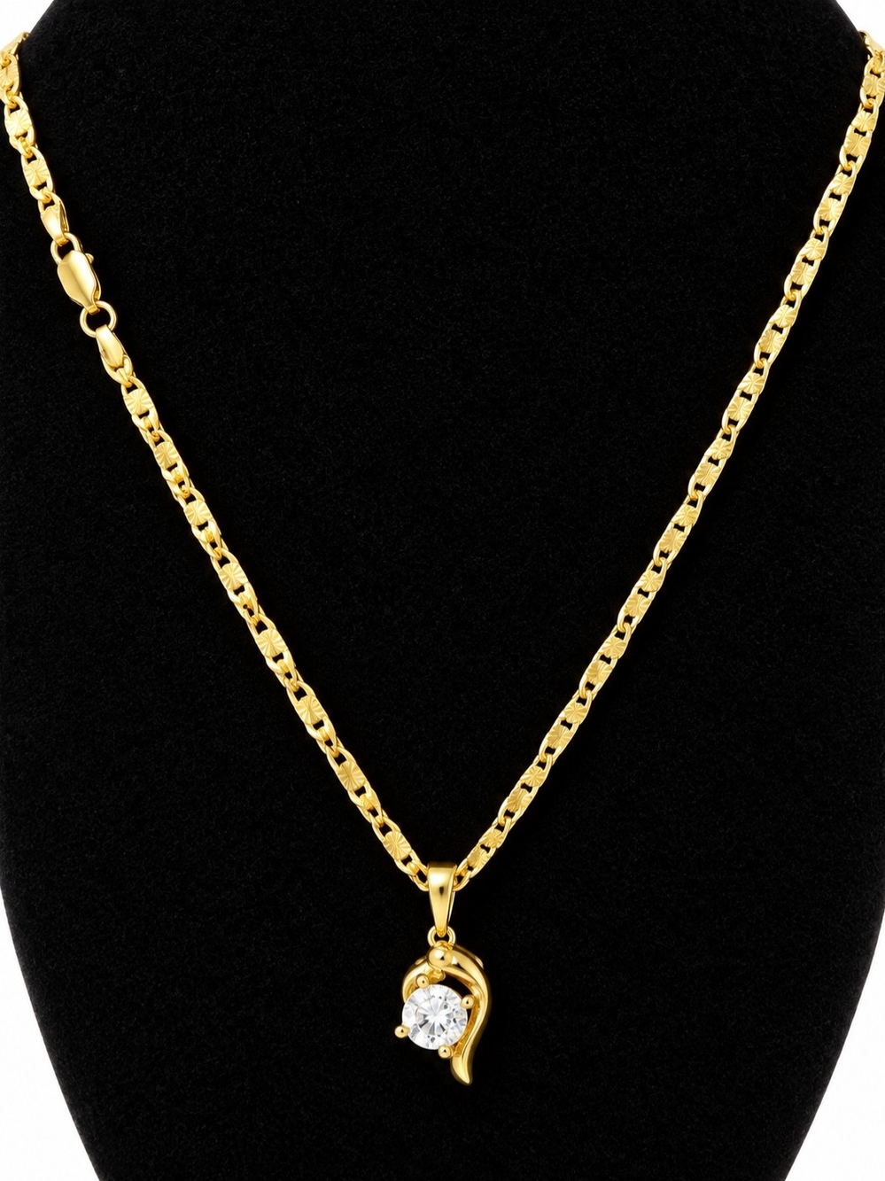 Gold Crystal Pendant Necklace - Classic Women's Jewelry